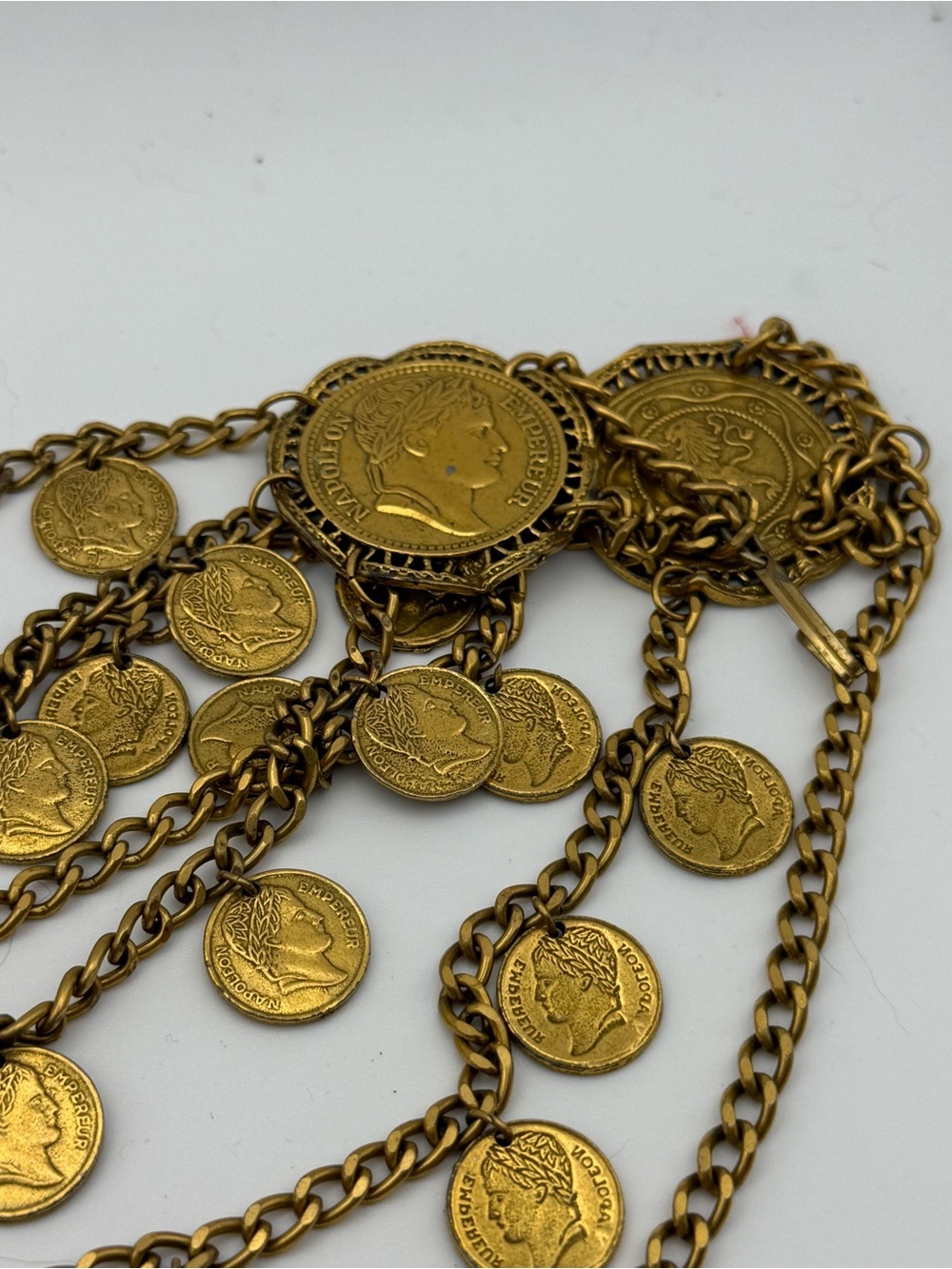 Vtg Napoleon Lion Coin Statement Couture Belt Gold Tone 39” Double Sided Coins - Picture 5 of 9